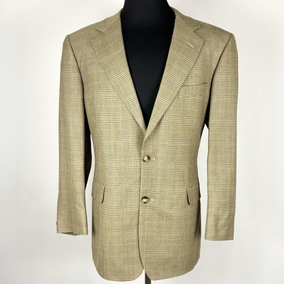 Brooks Brothers Blazer Men's 41R Khaki Tan Silk Wool Plaid 2 Button Sport Jacket - Picture 1 of 13
